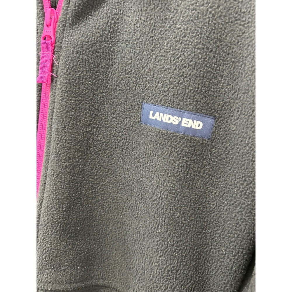 Lands End Womens XXL Gray Pink Grid Texture Full Zip Fleece Jacket Mock Neck - Picture 3 of 11